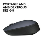 Logitech M171 2.4GHz Wireless Optical Ambidextrous Mouse - Grey