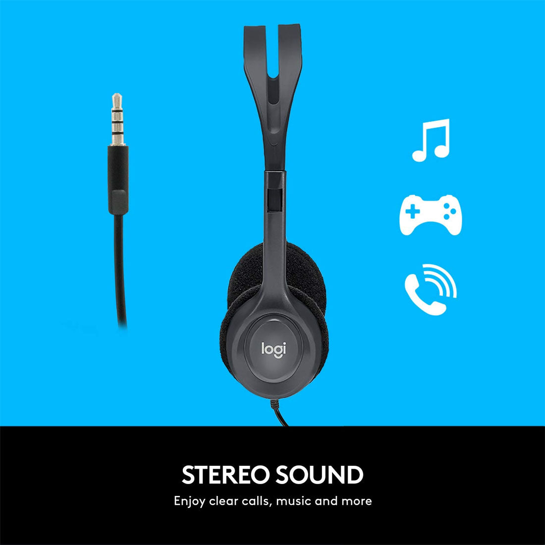 Logitech H111 3.5mm Wired Stereo Headset with 180° Rotating Microphone - Black