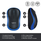 Logitech M185 1000DPI 2.4Ghz Wireless Optical Mouse with 12 Month Battery Life