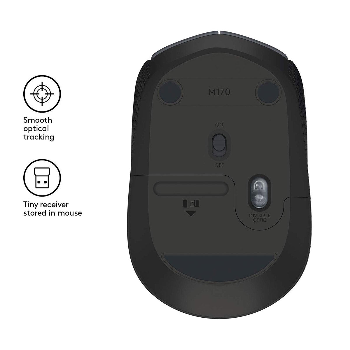Logitech M171 2.4GHz Wireless Optical Ambidextrous Mouse - Grey