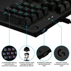Logitech G512 Mechanical Wired Gaming Keyboard with GX Brown Tactile Switch USB Passthrough and Lightsync RGB