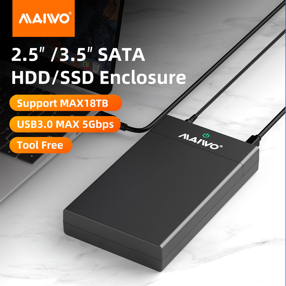MAIWO K3568A USB3.0 to SATA 2.5/3.5" External Hard Drive Enclosure - Black
