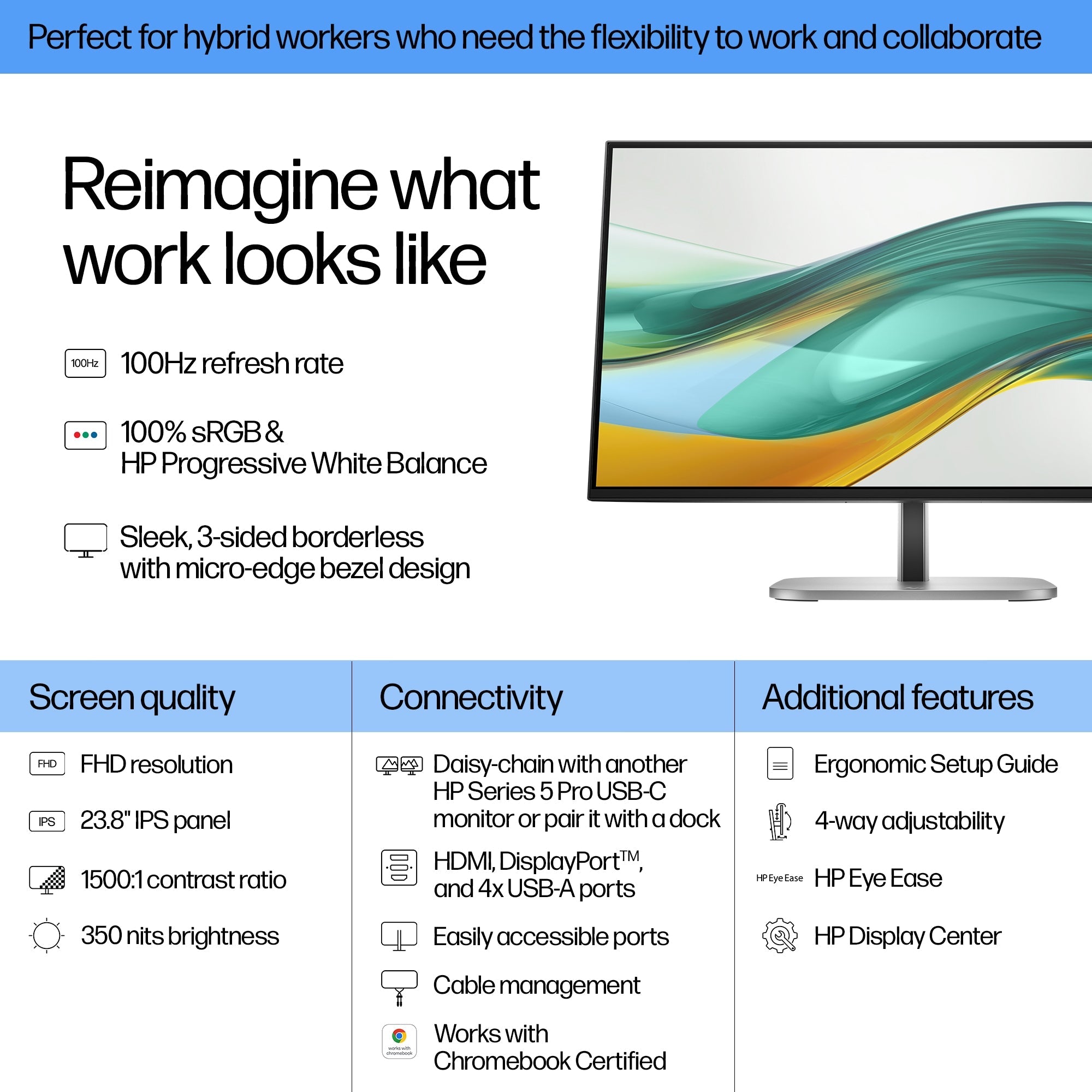 HP S5 Pro 524PF 23.8" 75Hz 1080p FHD IPS Panel 100% sRGB Anti Glare Monitor