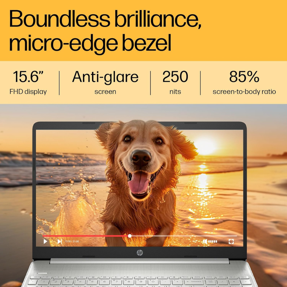HP 15s Ryzen 5 7520U 15-fc0030AU Laptop – 15.6" FHD, 16GB RAM, 512GB SSD, Win 11, MS Office, Backlit Keyboard, Natural Silver