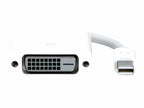 A white adapter cable with a DVI male connector on one end and an Apple Lightning connector on the other, shown on a plain white background.