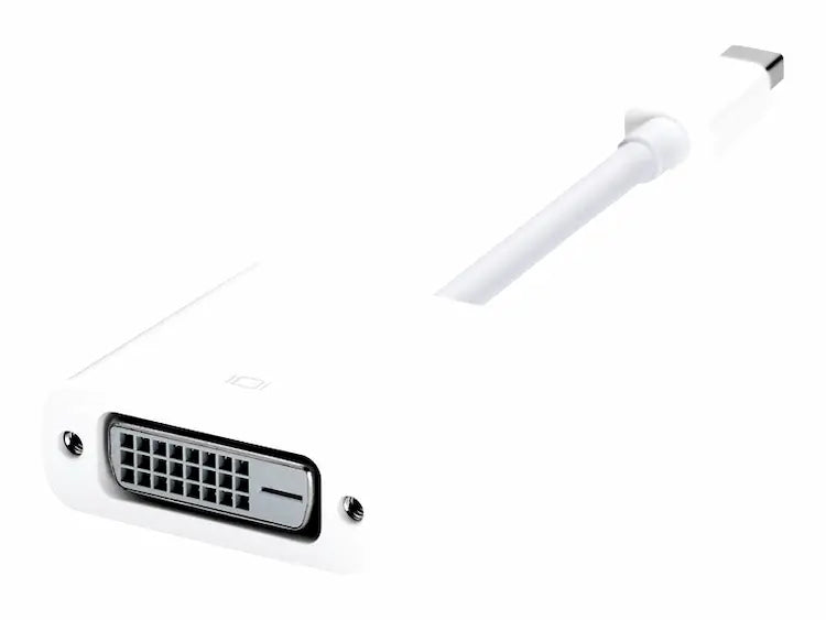 A white USB-C to DVI video adapter cable on a solid white background.