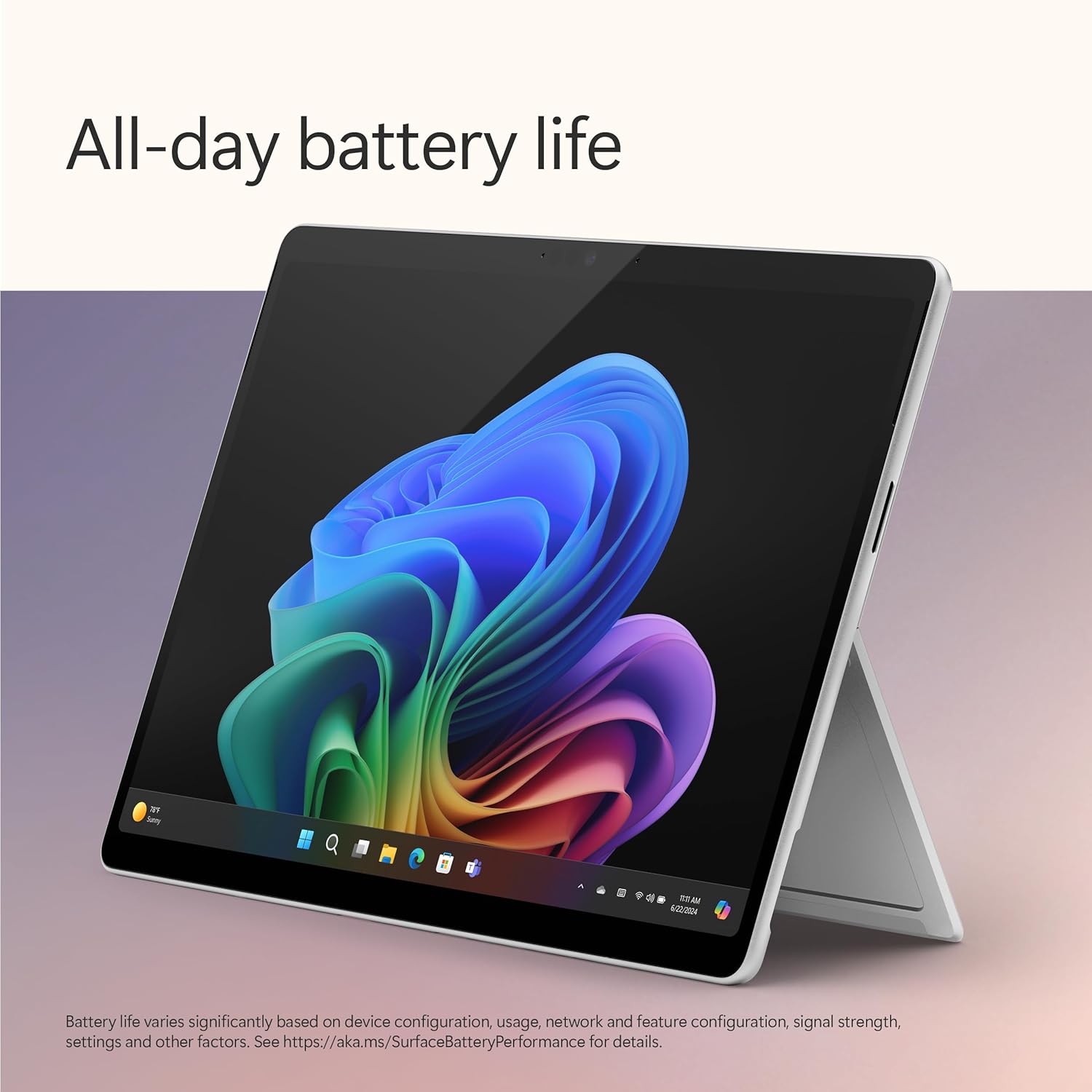 Microsoft Surface Pro 11 – Snapdragon X Elite (12-Core), 16GB RAM, 512GB SSD, 13-inch PixelSense Flow OLED Display, Windows 11 Home, Platinum - ZIA-00014