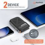 Travel Mate 10000mAh Power Bank with Built-in Wall Plug, 15W Wireless Charging, Dual USB Ports (USB-A + USB-C), Surge Protection, Fast Charging Portable Charger