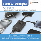 Pocket Link 10000mAh Power Bank with 15W Wireless Charging, Built-in Type-C & Lightning Cable, PD20W Fast Charging, Compact Pocket-Size Portable Charger - Black