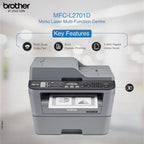 Brother MFC-L2701D Monochrome Laser Multifunction Printer with Auto Duplex Printing and USB Connectivity