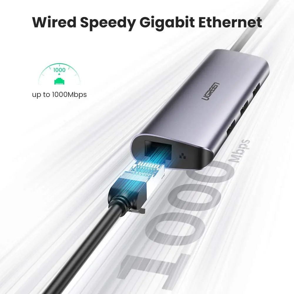 UGREEN USB-C Hub 4-in-1 3x USB 3.0 Gigabit Ethernet MacBook Windows Compatible Type-C Adapter Network LAN Port Hub (60718)