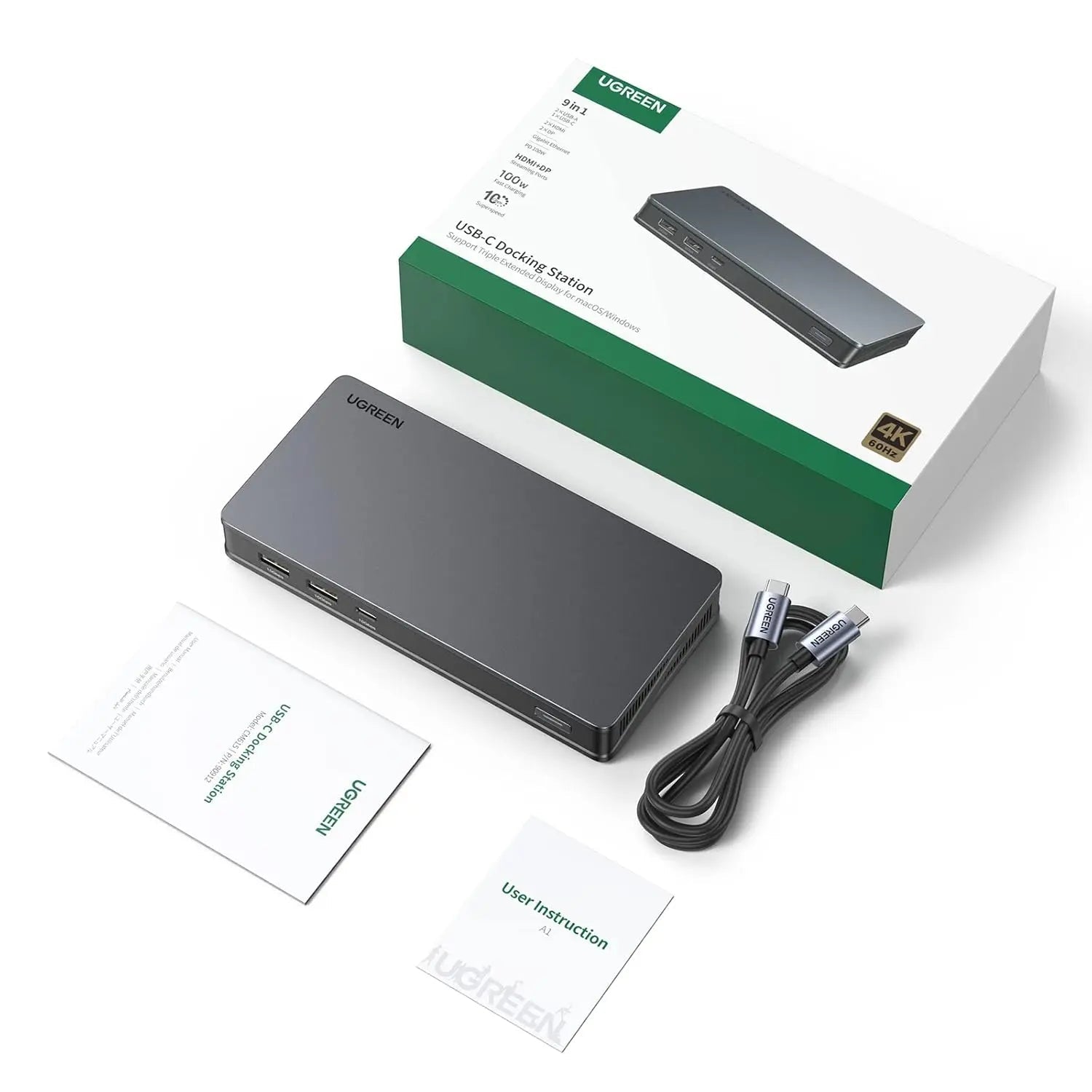 UGREEN 9-in-1 USB-C Adapter Dual Monitor 2 HDMI 2 DisplayPort 4K 60Hz 100W PD Ethernet USB 3.2 Docking Station 90912
