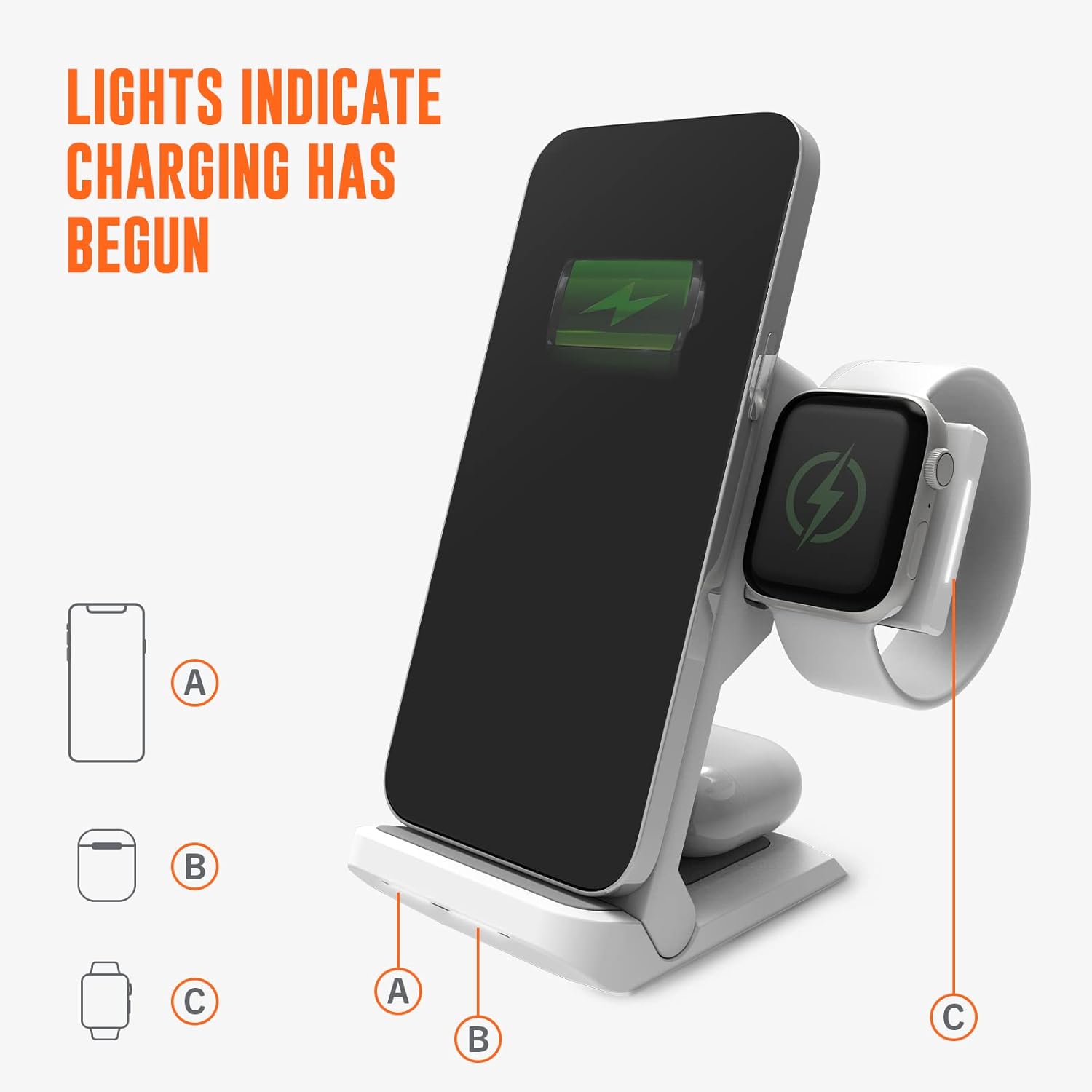 STM ChargeTree Swing 3-in-1 Wireless Charger Station – Qi-Certified Charger for iPhone, Android, AirPods & Apple Watch with Nightstand Mode Swing Arm – USB-C Cable Included, Black