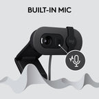 Logitech BRIO 100 USB-A 1080p FHD Webcam with Privacy Shutter and Built-in Mic - Graphite