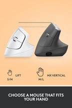 Logitech Ergo Series Lift Vertical Bluetooth Wireless 4000 DPI Optical Mouse - Off White