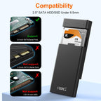 MAIWO 2.5” USB 3.0 SATA External SSD HDD Enclosure - Black