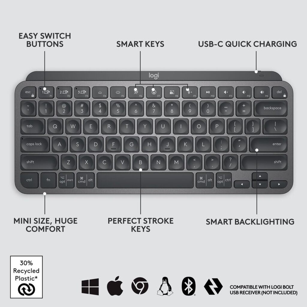 Logitech MX Keys Mini Minimalist Wireless Illuminated Keyboard-Black