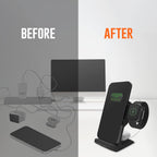 STM ChargeTree Swing 3-in-1 Wireless Charger Station – Qi-Certified Charger for iPhone, Android, AirPods & Apple Watch with Nightstand Mode Swing Arm – USB-C Cable Included, Black