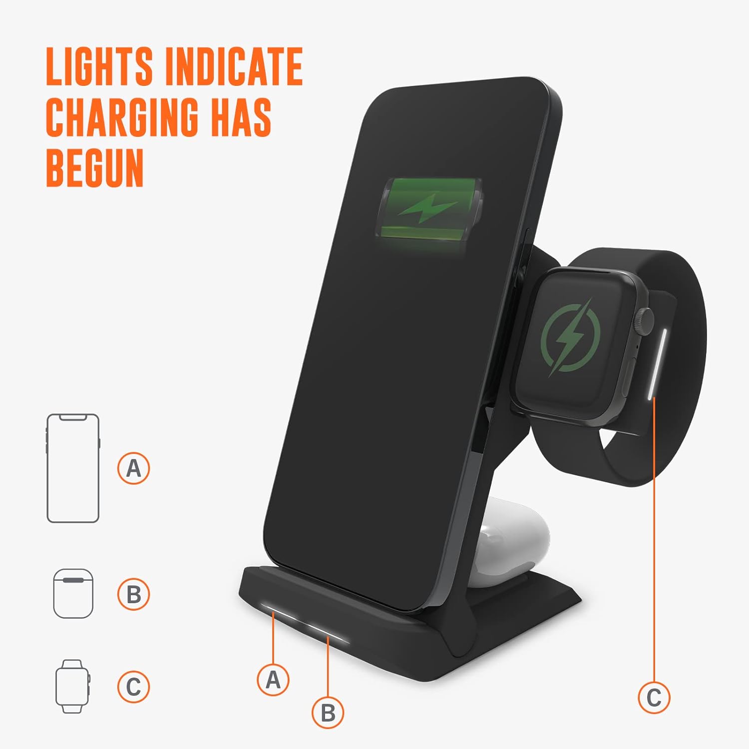 STM ChargeTree Swing 3-in-1 Wireless Charger Station – Qi-Certified Charger for iPhone, Android, AirPods & Apple Watch with Nightstand Mode Swing Arm – USB-C Cable Included, Black
