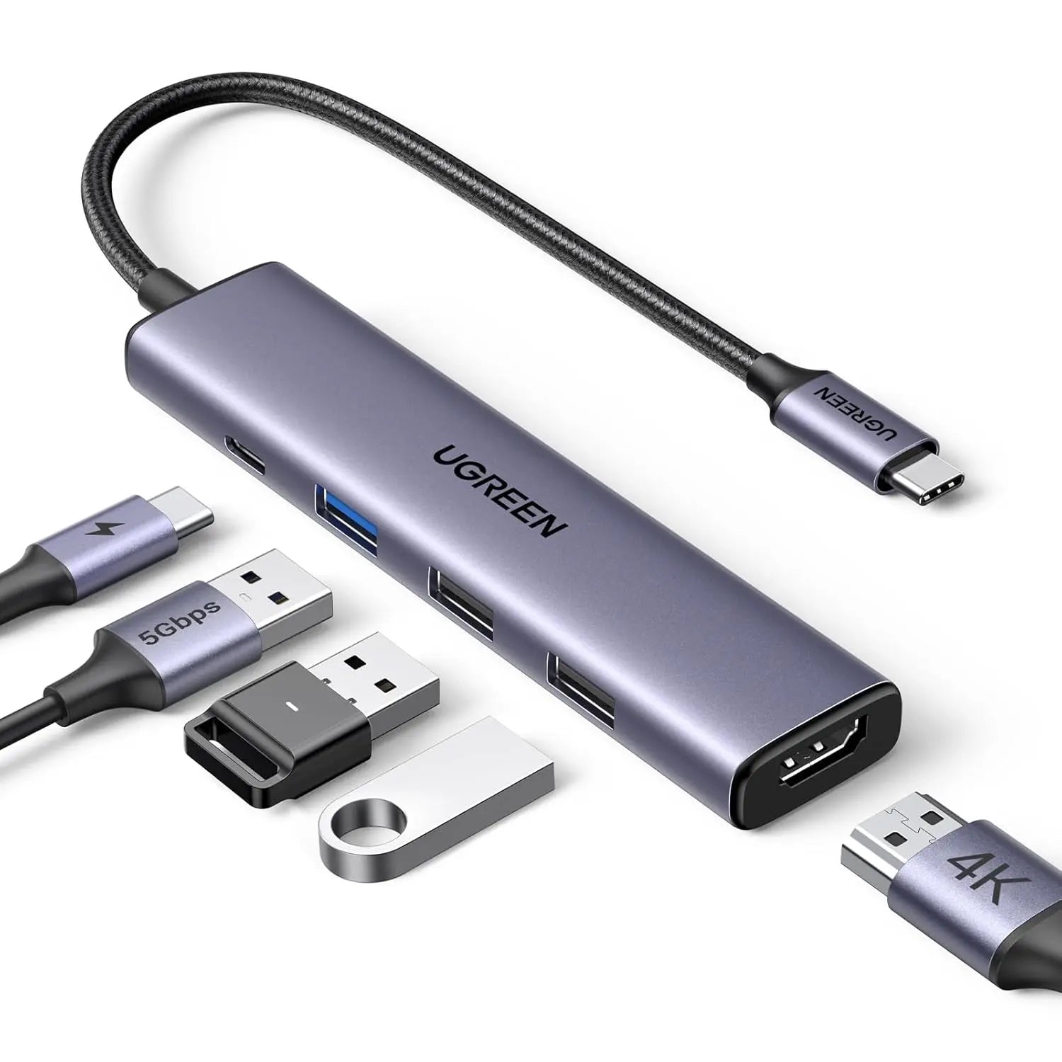 UGREEN Revodok USB C Hub HDMI 4K PD 100W 5-in-1 USB C to USB 3.0 Adapter iPhone 15 MacBook Pro Air XPS Surface iPad (15495)
