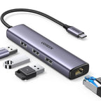 UGREEN 4-in-1 USB C Ethernet Adapter Thunderbolt 3 USB 3.0 Gigabit RJ45 Hub MacBook Pro Air iMac iPad Surface XPS (60600)