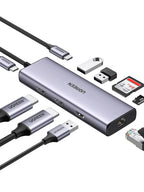 UGREEN 9-in-1 Dual HDMI USB-C Dock USB 2.0 2 USB 3.0 RJ45 1000M USB C PD 60W 2 HDMI 4K 60Hz SD/TF MacBook Dell XPS (90119)