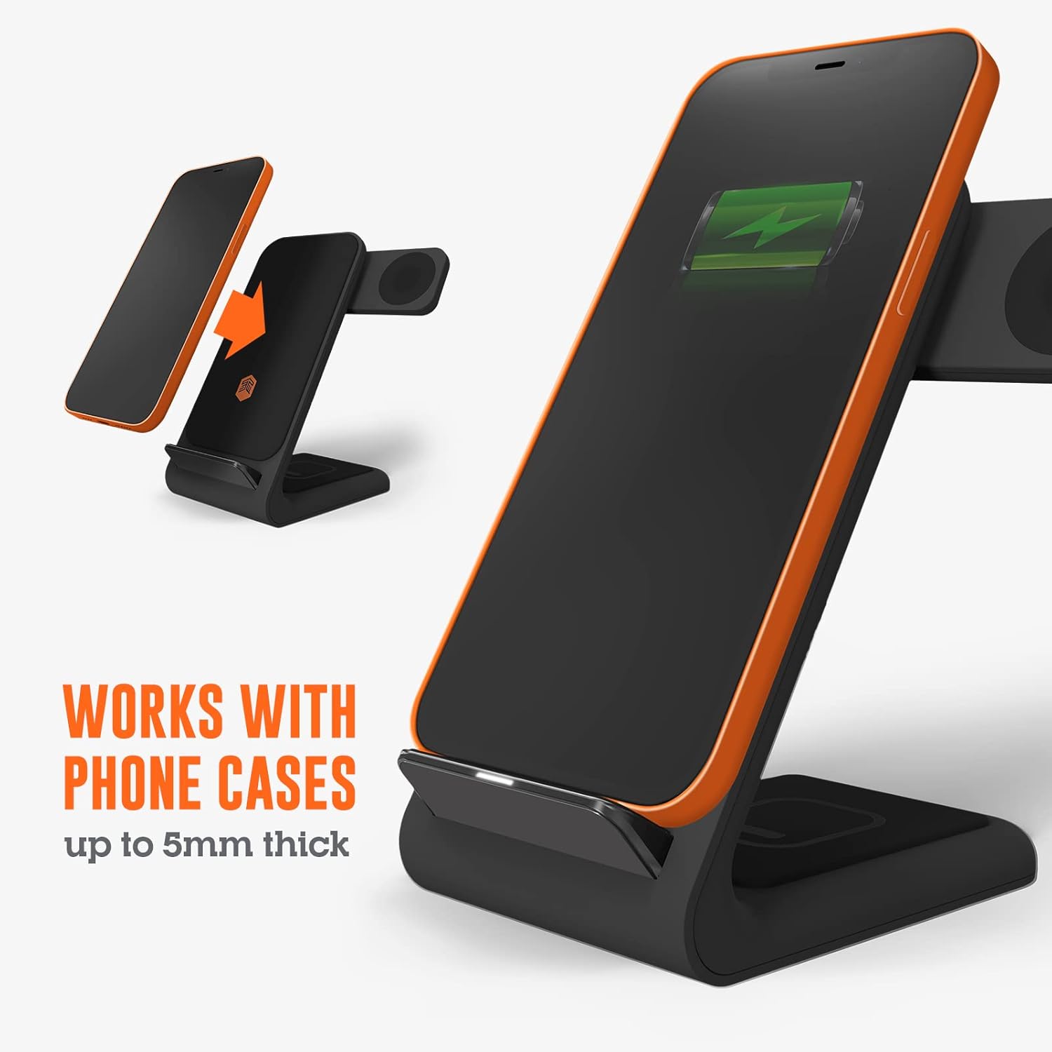 STM ChargeTree Swing 3-in-1 Wireless Charger Station – Qi-Certified Charger for iPhone, Android, AirPods & Apple Watch with Nightstand Mode Swing Arm – USB-C Cable Included, Black