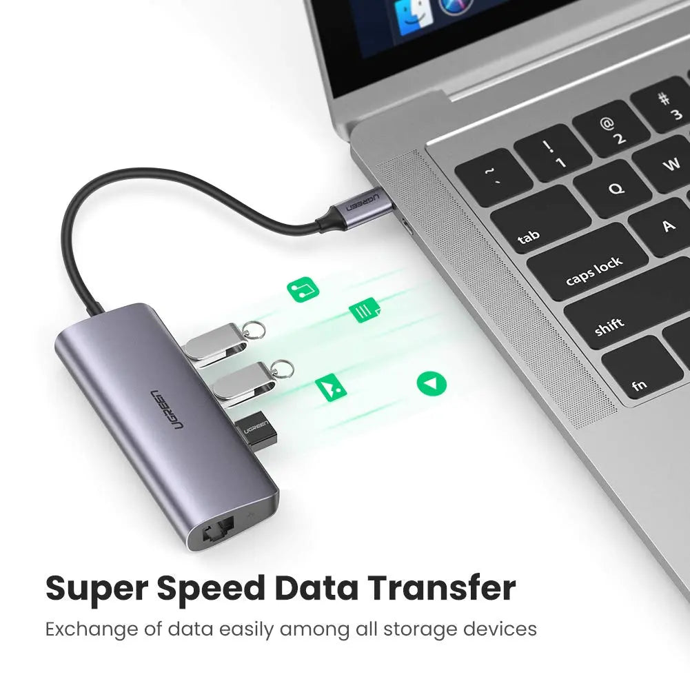 UGREEN USB-C Hub 4-in-1 3x USB 3.0 Gigabit Ethernet MacBook Windows Compatible Type-C Adapter Network LAN Port Hub (60718)