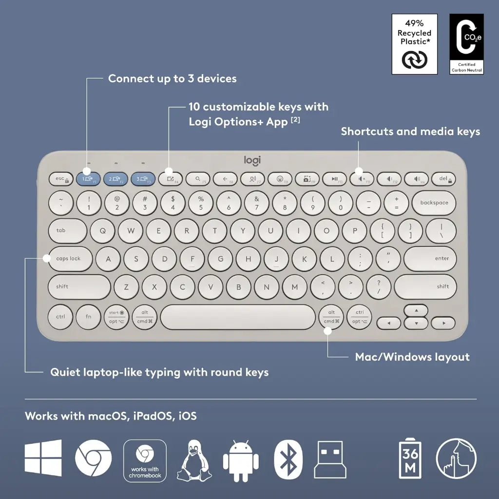 Logitech Pebble 2 Multi Device Wireless Keyboard & Mouse Combo - Tonal Sand