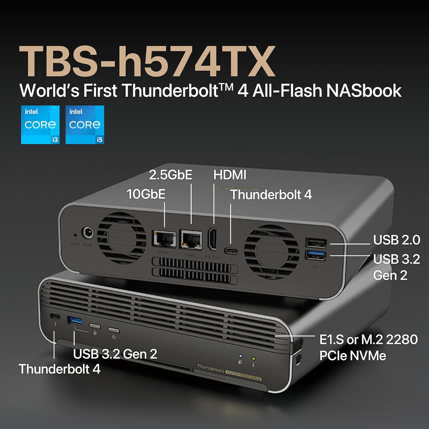 QNAP TBS-h574TX-i5-16G 5 Bay 10GbE High-Performance Thunderbolt 4 E1.S All-Flash NASbook