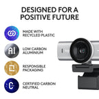 Logitech Master Series MX Brio 4K Ultra HD USB-C Collaboration and Streaming Webcam with Dual Mics - Pale Gray