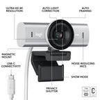 Logitech Master Series MX Brio 4K Ultra HD USB-C Collaboration and Streaming Webcam with Dual Mics - Pale Gray