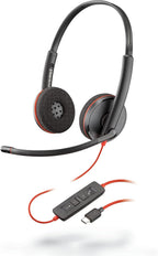 Poly Blackwire 3220 USB-C On Ear Wired Headset With Noise Canceling Boom Mic - Black
