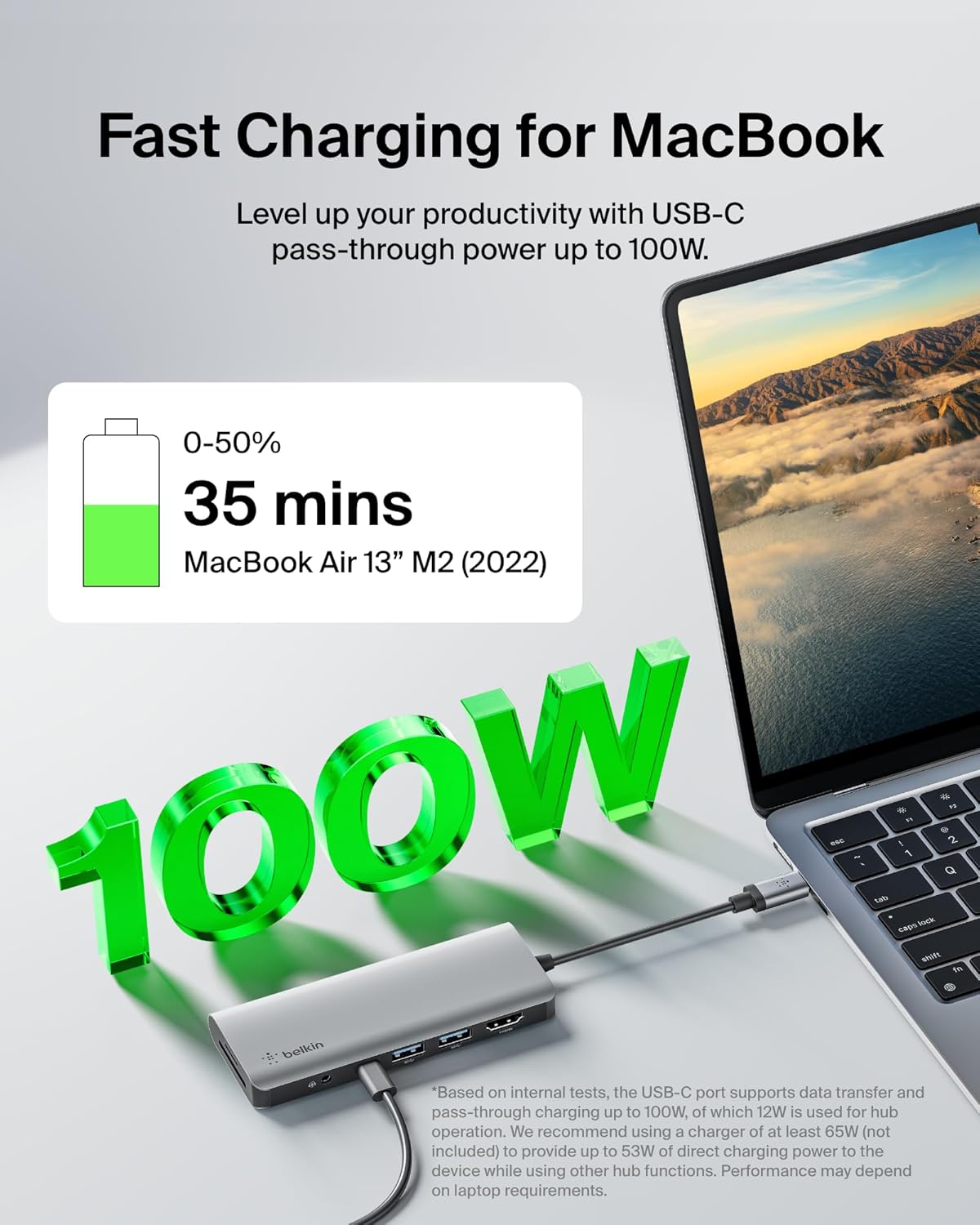 Belkin USB C Hub, 7-in-1 MultiPort Adapter Dock with 4K HDMI, USB-C 100W PD Pass-Through Charging, 2 x USB A, 3.5mm Audio, SD 3.0 Slot and Micro SD 3.0 for MacBook Pro, Air, iPad Pro, XPS and More