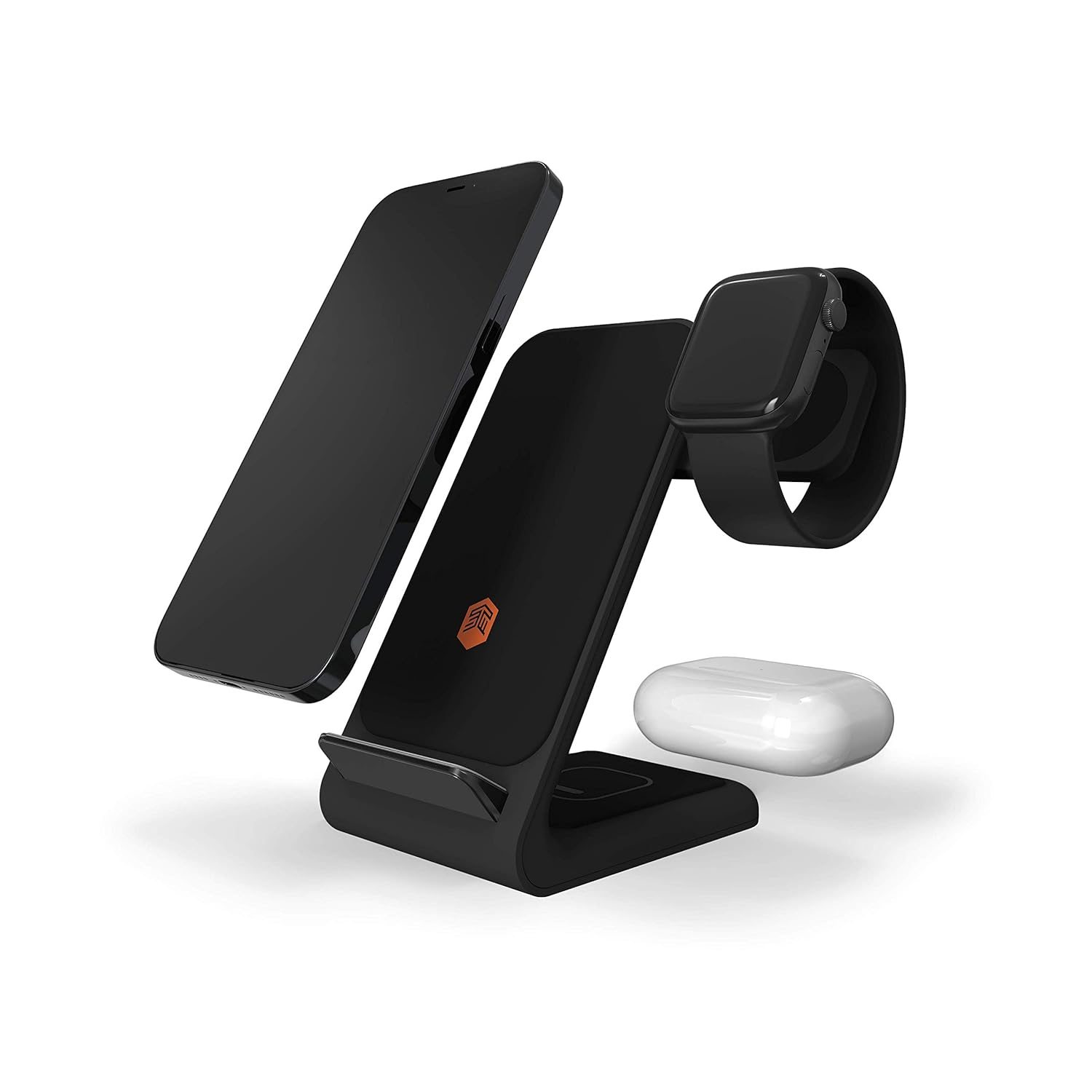 STM ChargeTree Swing 3-in-1 Wireless Charger Station – Qi-Certified Charger for iPhone, Android, AirPods & Apple Watch with Nightstand Mode Swing Arm – USB-C Cable Included, Black