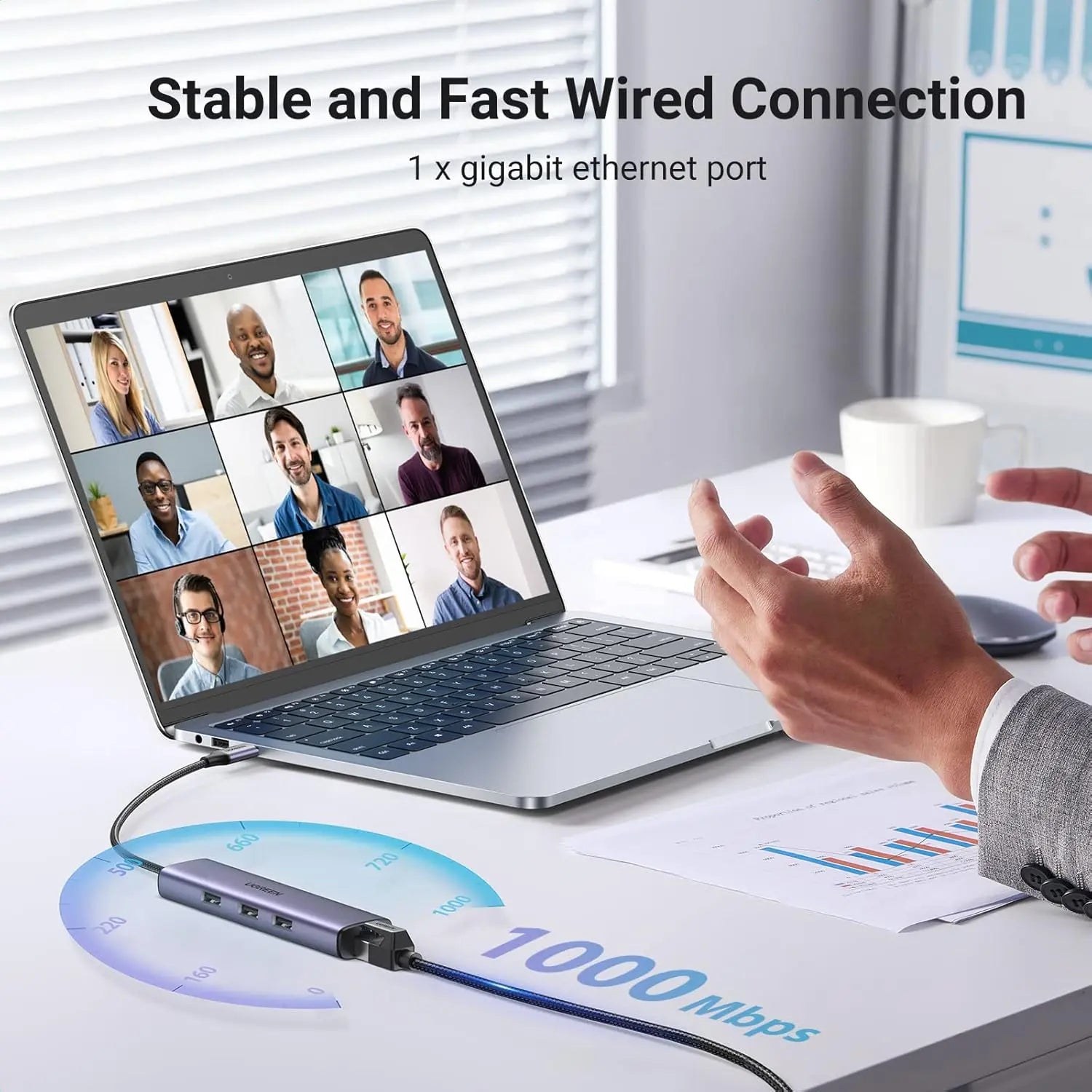 UGREEN 4-in-1 USB C Ethernet Adapter Thunderbolt 3 USB 3.0 Gigabit RJ45 Hub MacBook Pro Air iMac iPad Surface XPS (60600)