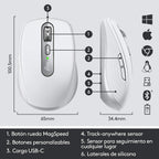 Logitech MX Anywhere 3 USB-C Bluetooth 4000DPI Compact Wireless Mouse - White
