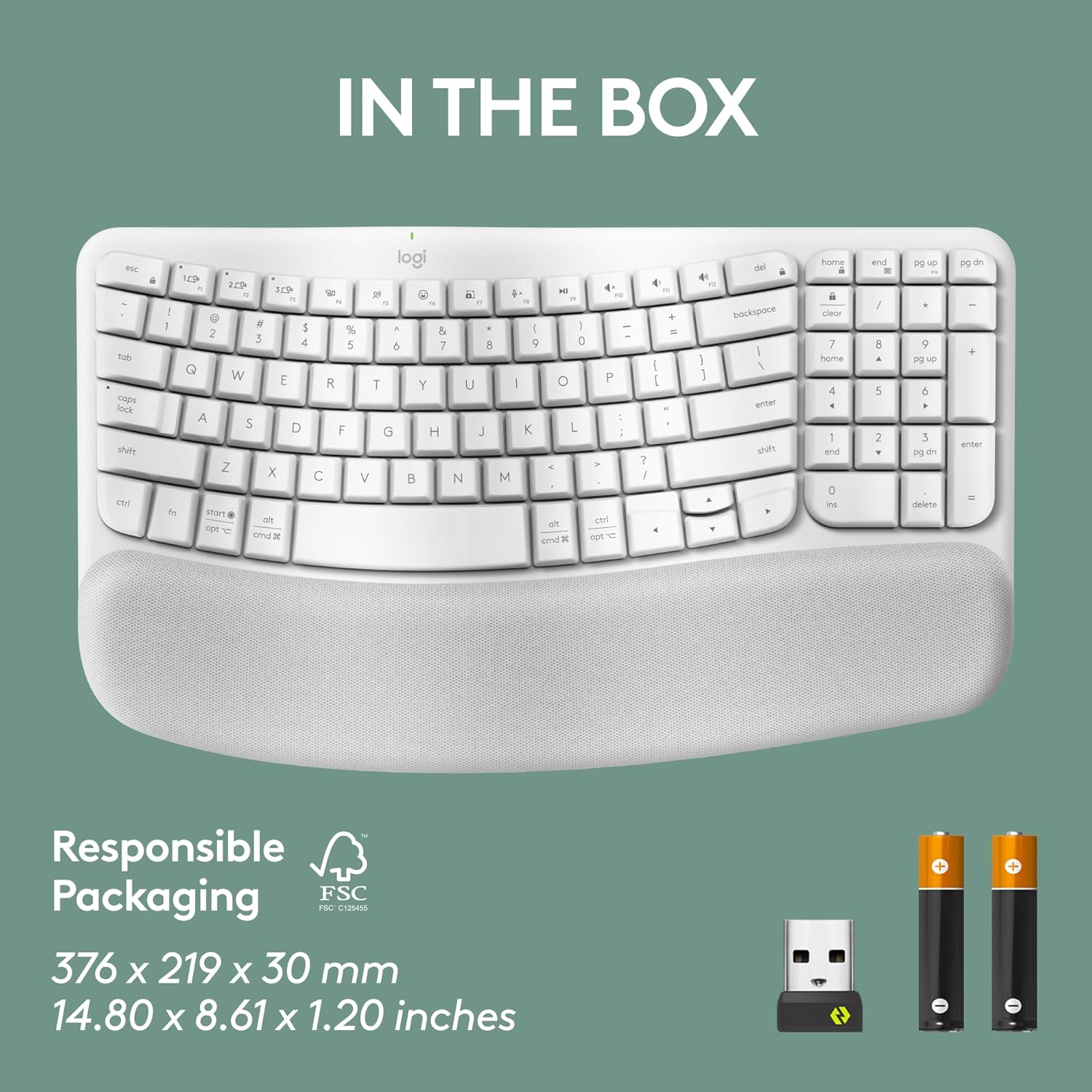 Logitech Ergo Series Wave Keys Wireless Ergonomic Keyboard with Cushioned Palm Rest - Off White