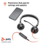 POLY Blackwire 3225 USB-C Wired Headphone with Noise Cancelling Boom Mic - Black