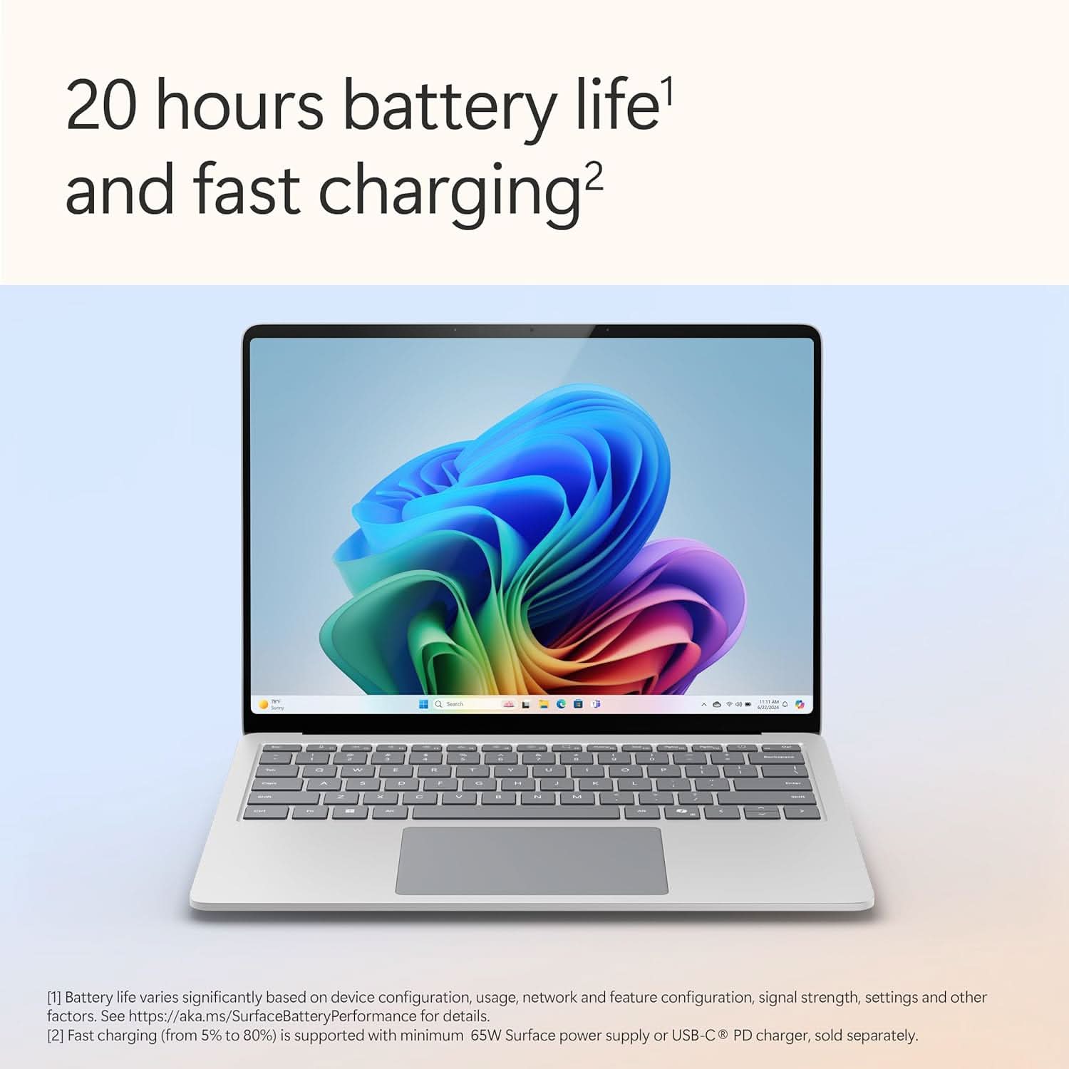 Microsoft Surface Laptop (7th Edition) – Snapdragon X Plus (10-Core), 16GB RAM, 256GB SSD, 13.8" PixelSense Touchscreen, Windows 11 Home, Platinum - ZGJ-00023