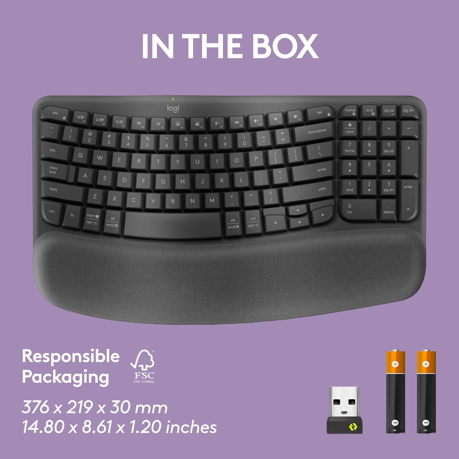 Logitech Ergo Series Wave Keys Wireless Ergonomic Keyboard with Cushioned Palm Rest - Graphite