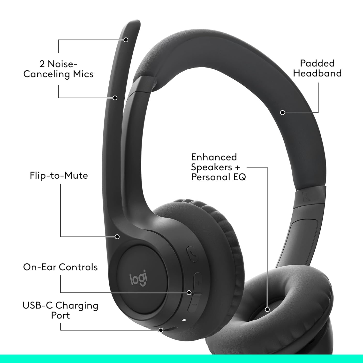 Logitech Zone 300 Wireless Bluetooth Headset with Noise-Cancelling Microphone - Midnight Black