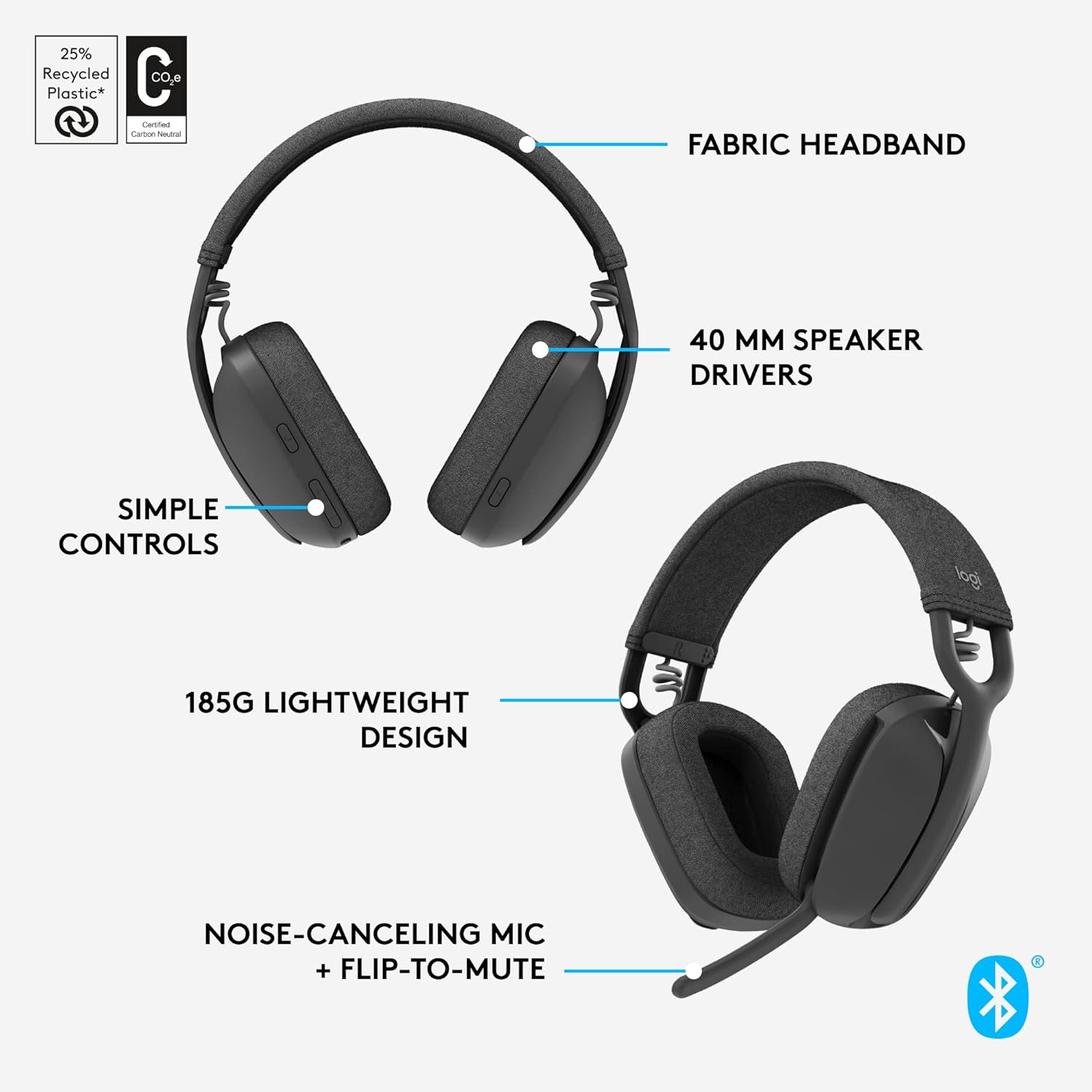 Logitech Vibe 100 Wireless Bluetooth Headset with Omni Directional Mic - Graphite