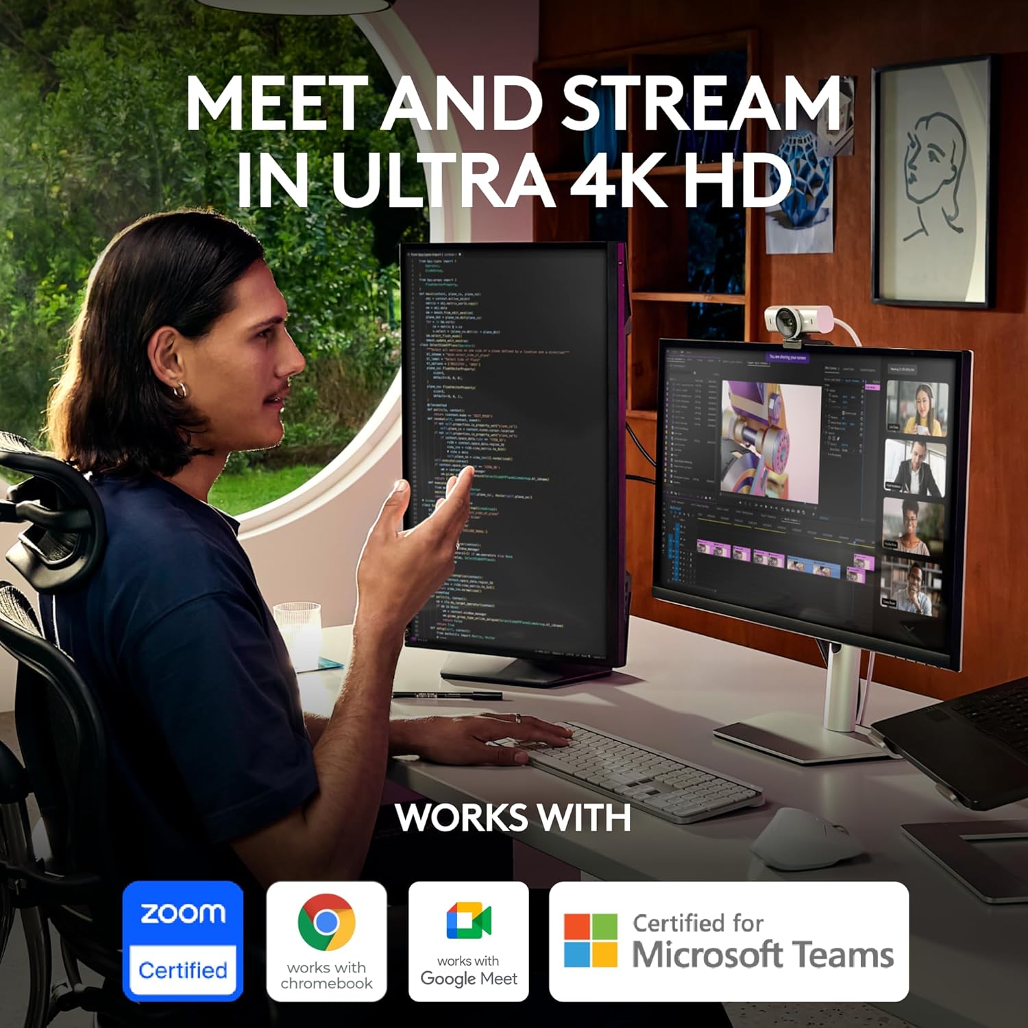 Logitech Master Series MX Brio 4K Ultra HD USB-C Collaboration and Streaming Webcam with Dual Mics - Pale Gray