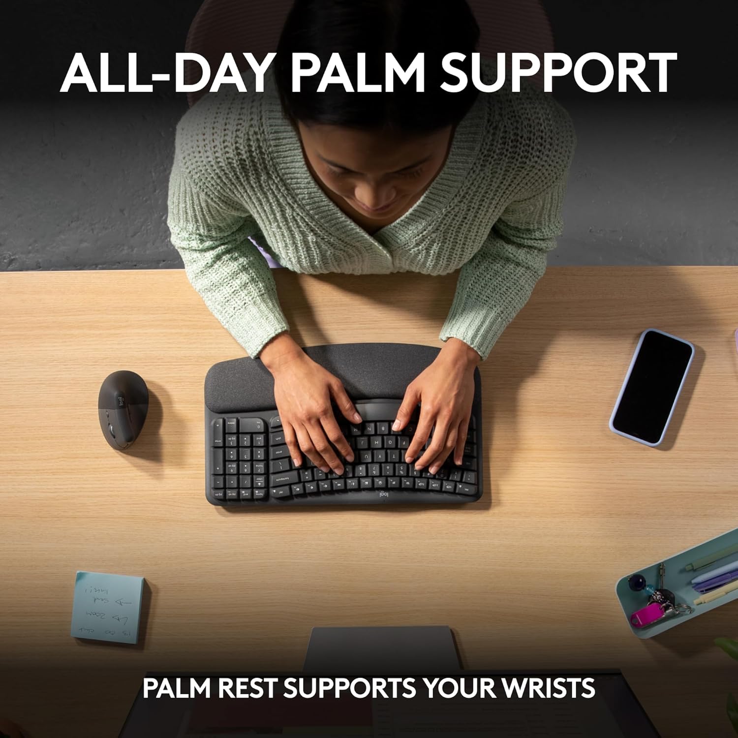 Logitech Ergo Series Wave Keys Wireless Ergonomic Keyboard with Cushioned Palm Rest - Graphite