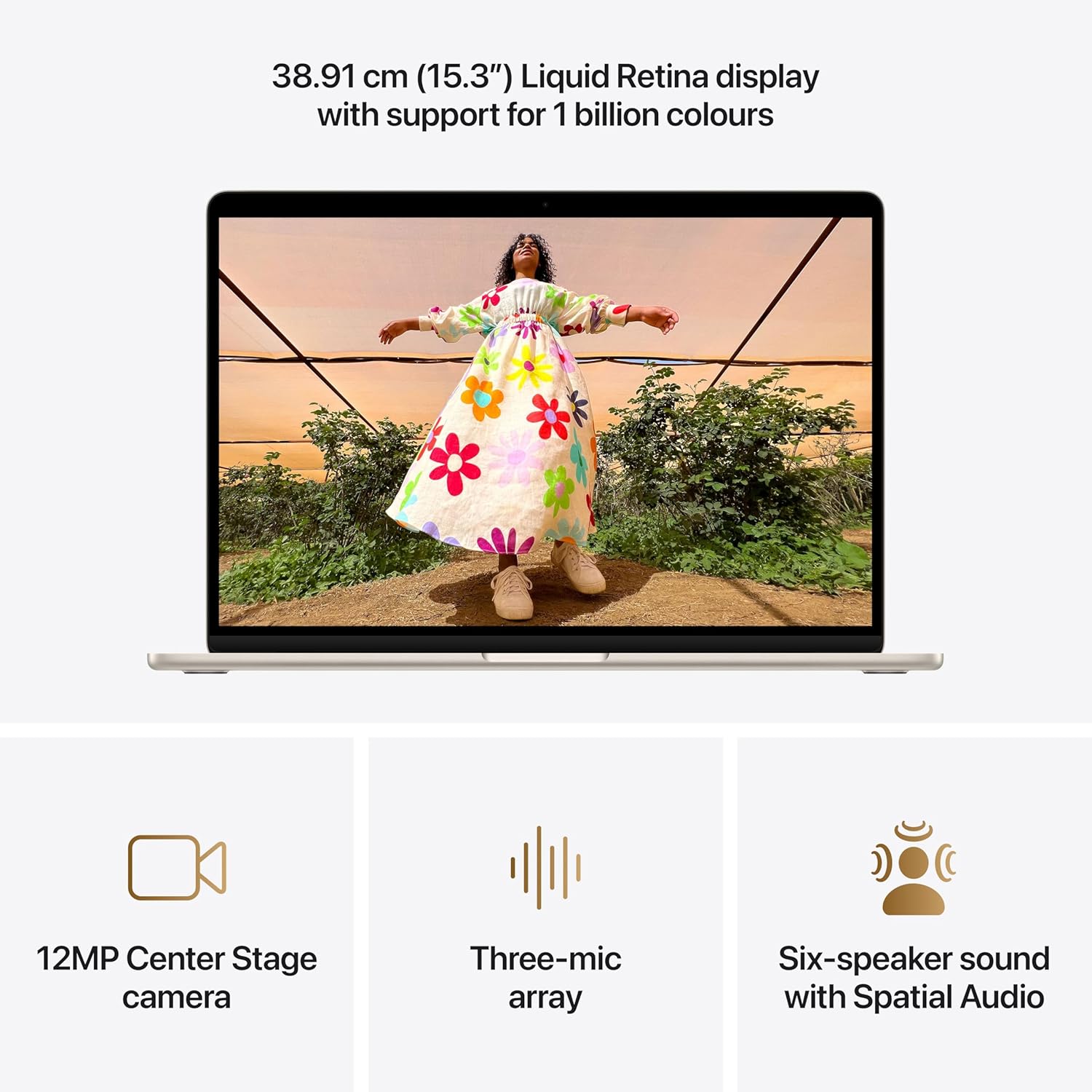 Apple 2026 MacBook Air 15″ Laptop with M5 chip: AI and Apple Intelligence, 38.91 cm (15.3″) Liquid Retina Display, 16GB Unified Memory, 1TB SSD Storage, 12MP Center Stage Camera, Touch ID; Starlight