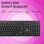 HP K160 2.4GHz Wireless Keyboard with 12 Function Shortcut Keys - Black