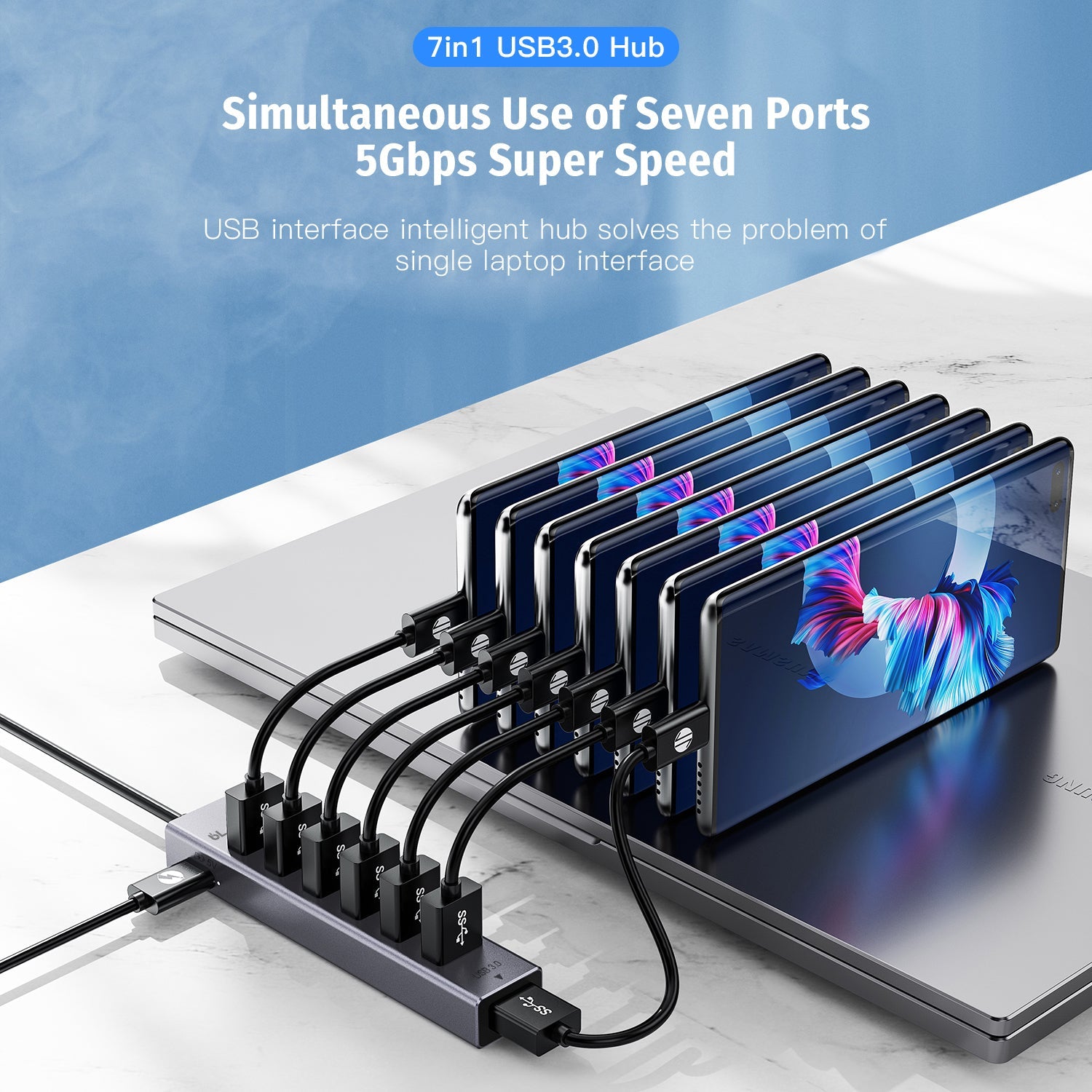 Black-i USB 3.0 7 Port Hub