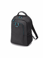Black backpack with blue zippers on a white background