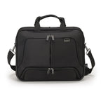 Black travel bag with multiple zippers on a white background